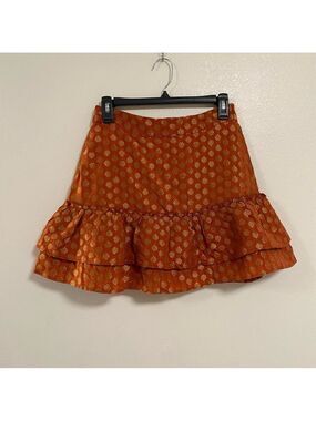 THML Ruffle Mini Skirt Burnt Orange Metallic Gold all over detail Size XS